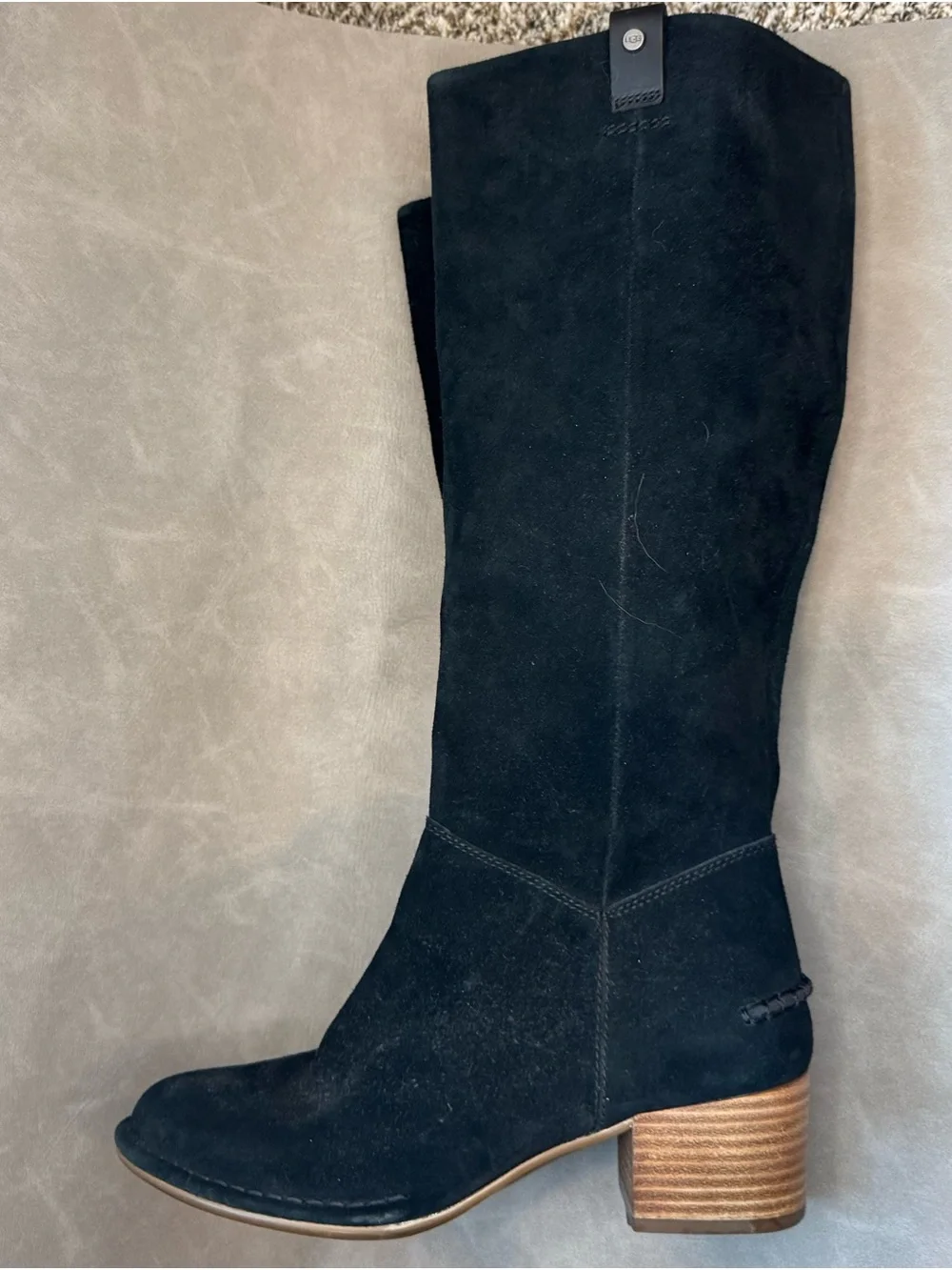 UGG 1104632 Women’s Black Suede Knee High Block Heel Boots Side Zip Size 7